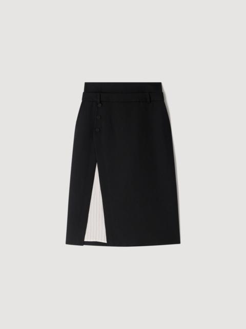 Sandro MID-LENGTH SLIT WOOL SKIRT