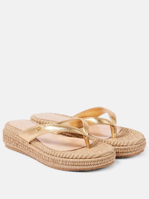 Woven metallic leather thong sandals