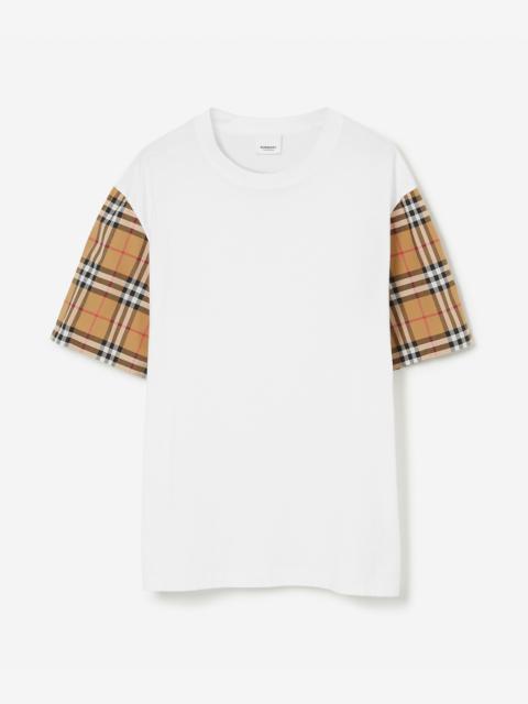 Vintage Check Sleeve Cotton Oversized T-shirt