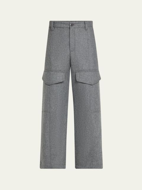 Brunello Cucinelli Wool Flannel Wide-Leg Ankle Cargo Pants