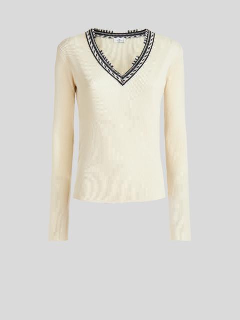 Etro JUMPER WITH GEOMETRIC BORDER AND MICRO FRINGE