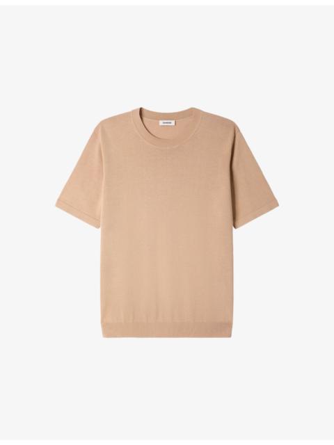 Sandro Crew Neck Cotton-Silk Knitted T-Shirt