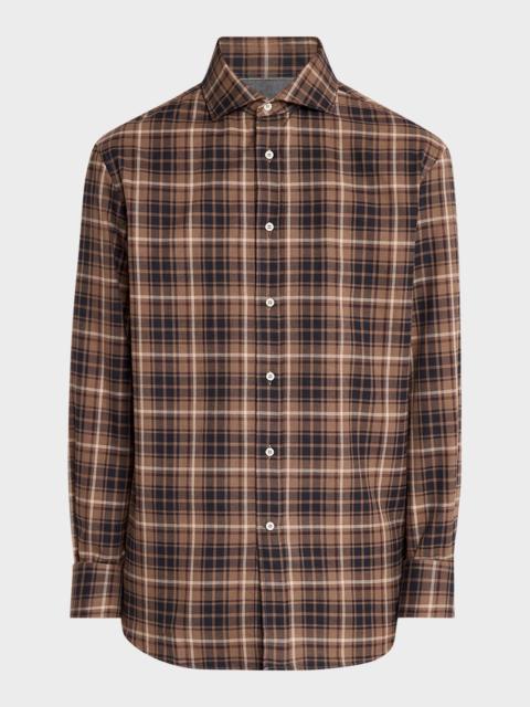Brunello Cucinelli Men's Cotton Madras Plaid Button-Down Shirt