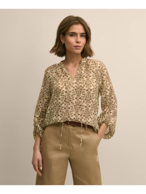 Brooks Brothers Crinkle Texture Floral Popover Blouse