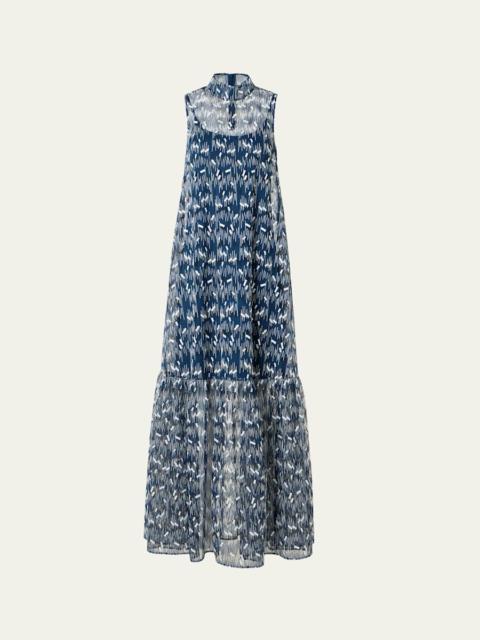 AKRIS Scribble Embroidered Tulle Sleeveless Maxi Dress