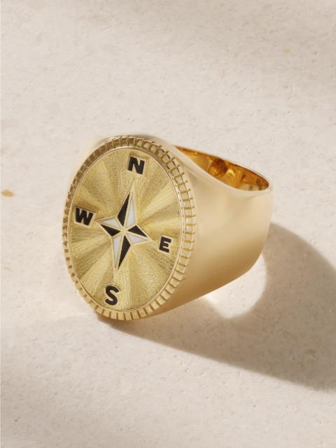 FOUNDRAE Internal Compass 18-karat Gold And Enamel Signet Ring