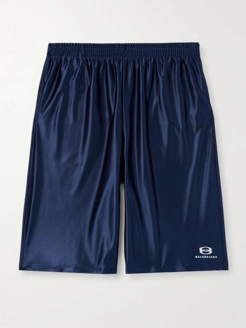 BALENCIAGA Wide-Leg Logo-Embroidered Satin-Twill Shorts