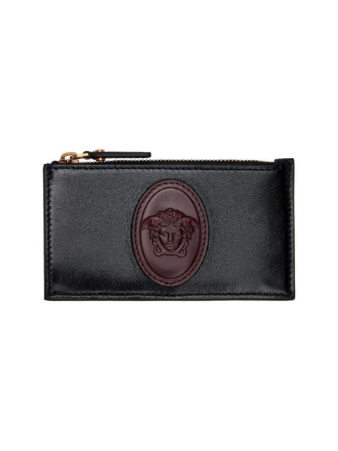 VERSACE Black & Brown Roomy Leather Zip Card Holder