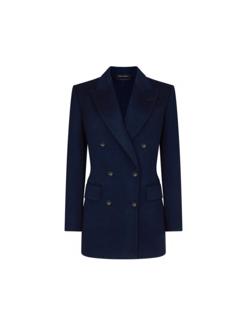 TOM FORD DOUBLE BREASTED PEAK LAPEL JACKET WITH LEATHER UNDERCOLLAR