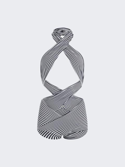 Jean Paul Gaultier Twist-wrap Bodysuit Navy And White Stripe