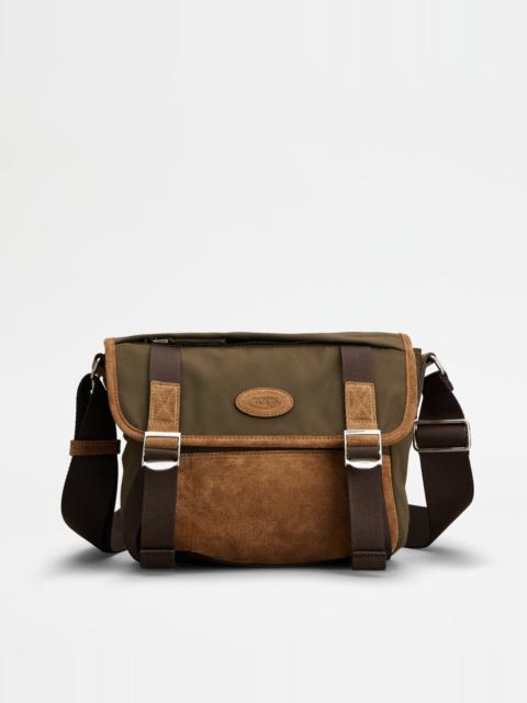 Tod's MESSENGER BAG IN FABRIC AND SUEDE MINI - GREEN, BROWN