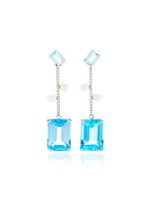 MATEO 14K Yellow Gold Aquamarine, Topaz and Pearl Earrings blue