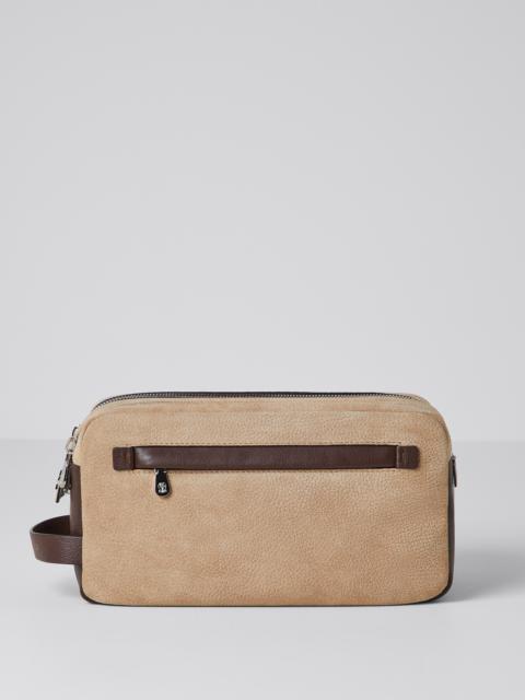 Brunello Cucinelli Textured suede and buffalo leather beauty case