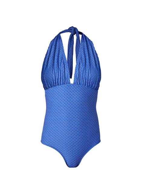 Shoshanna Women's Patterned Halterneck One-Piece Swimsuit - Azure
