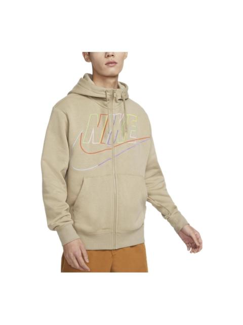 Nike Nike Big Logo Sportswear Club Fleece Full-Zip Hoodie 'Khaki' DX0536-247