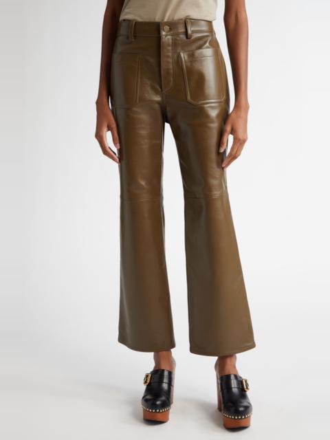 Chloé Ankle Bootcut Leather Pants in Deep Olive at Nordstrom