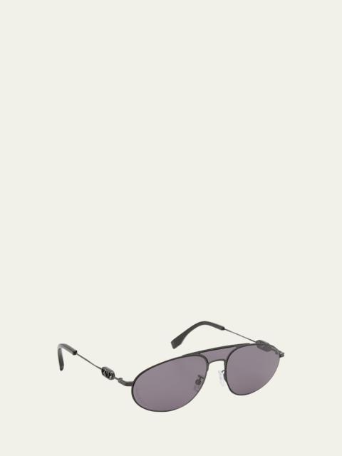 FENDI Men's Double-Bridge Metal Oval Sunglasses