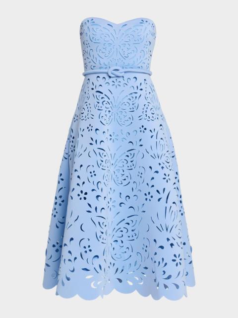BADGLEY MISCHKA Strapless Butterfly Laser-Cut Midi Dress
