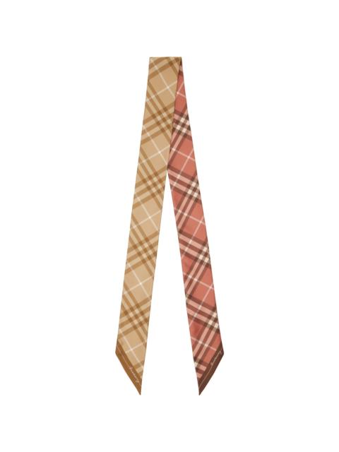 Burberry Beige & Orange Skinny Contrast Check Silk Scarf