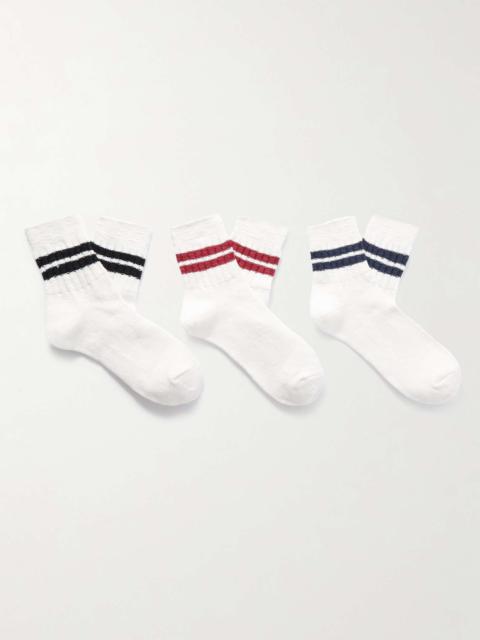 Slub Line Q Three-Pack Ribbed Striped Cotton-Blend Socks
