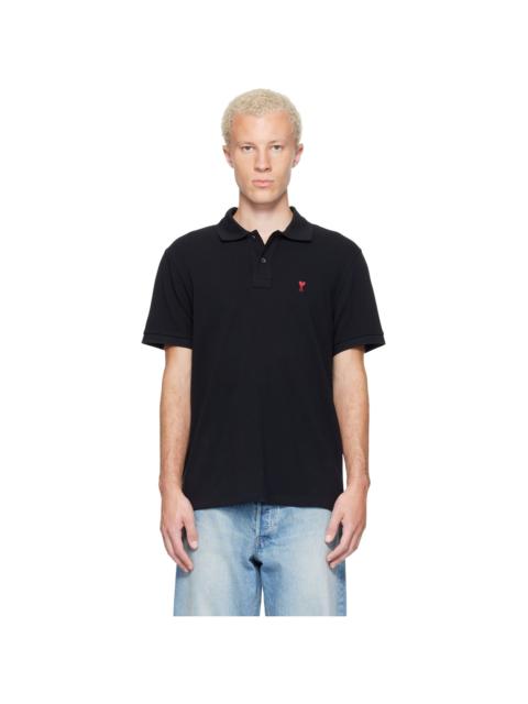 AMI Paris Black Cotton Ami de Coeur Polo