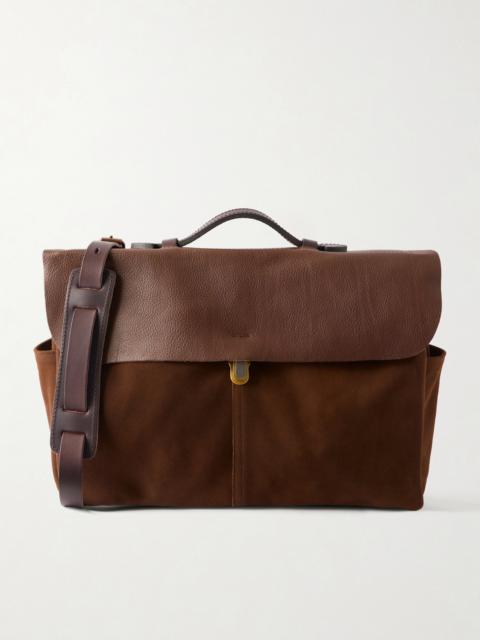 Bleu de Chauffe Charles Leather-Trimmed Suede Briefcase
