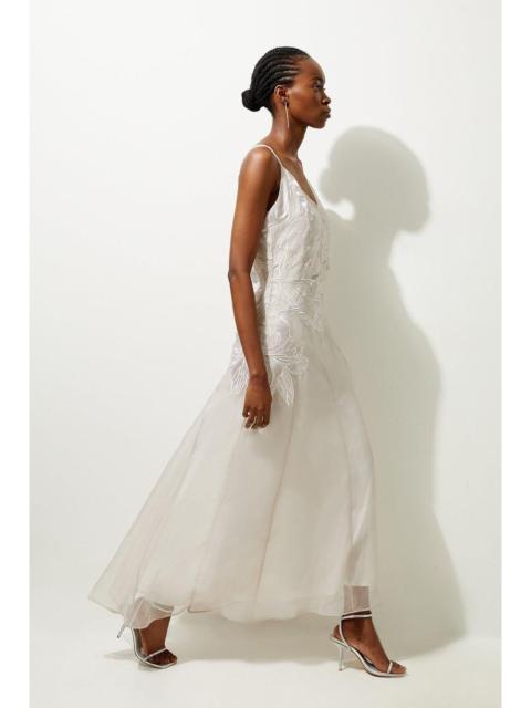 KAREN MILLEN Satin Applique Woven Maxi Dress
