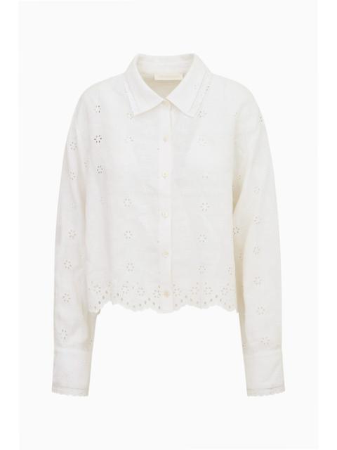 LoveShackFancy Delano Eyelet Linen Button-Up Top