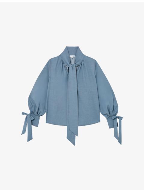 REISS Charlotte Tie-Neck Woven Blouse