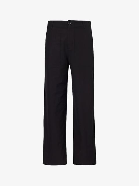 Traveler contrast-button wide-leg mid-rise cotton trousers