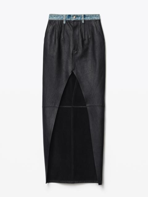 Alexander Wang MAXI HIGH SLIT SKIRT IN CONTRAST LEATHER