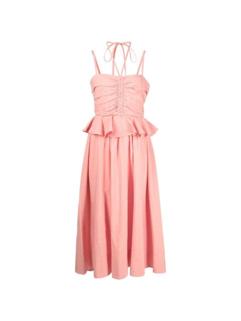 halterneck ruffled midi dress