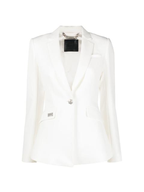 rhinestone-logo single-breasted blazer