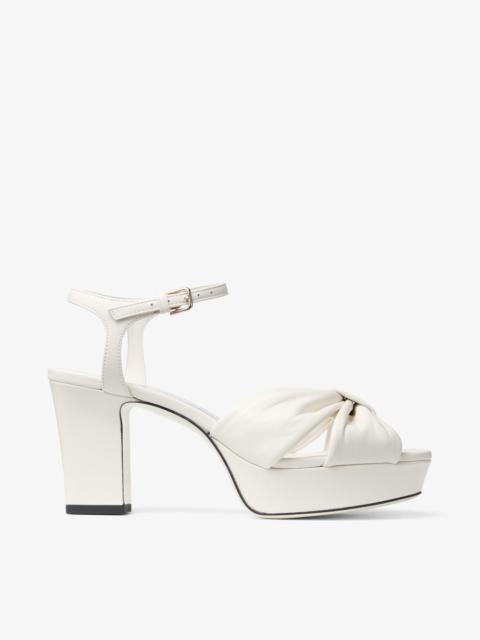 JIMMY CHOO Heloise 80 Latte Nappa Leather Platform Sandals