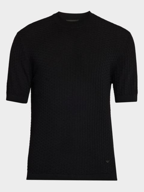 EMPORIO ARMANI Men's Wool Honeycomb Jacquard Short-Sleeve Sweater
