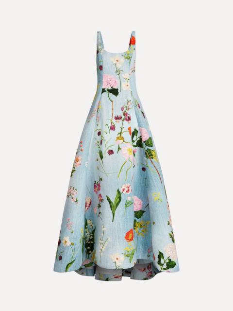 Oscar de la Renta MIXED BOTANICAL FAILLE GOWN