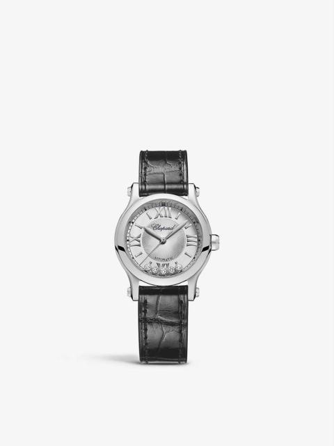 Happy Sport stainless-steel, alligator-embossed leather and 0.25ct diamond self-winding mechanical w
