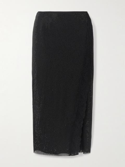 self-portrait Crystal-embellished Lace-trimmed Mesh Midi Skirt
