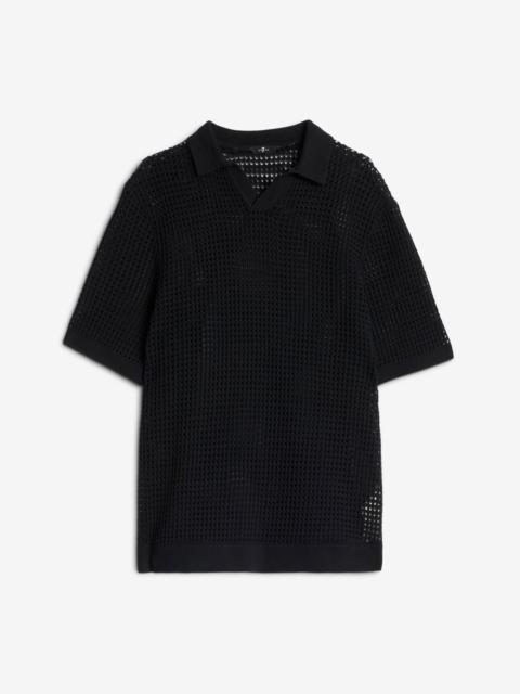 7 For All Mankind Short Sleeve Crochet Polo in Black
