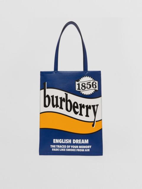 Burberry Slogan Print Leather Tote Bag