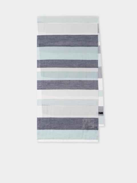Blue and Grey Stripe Cotton-Blend Scarf