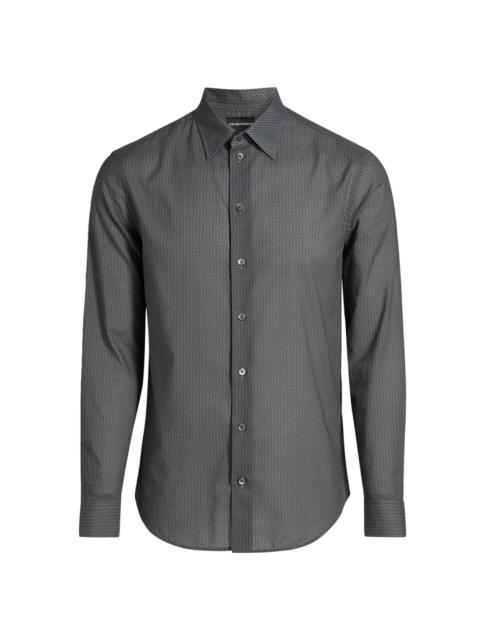 EMPORIO ARMANI Men's Micro Chevron Sport Shirt - Solid Dark Blue