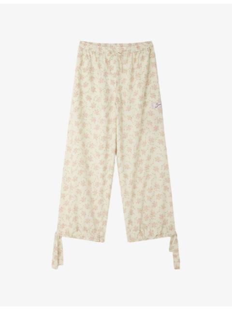 Sandro Floral Wide-Leg Cotton Trousers