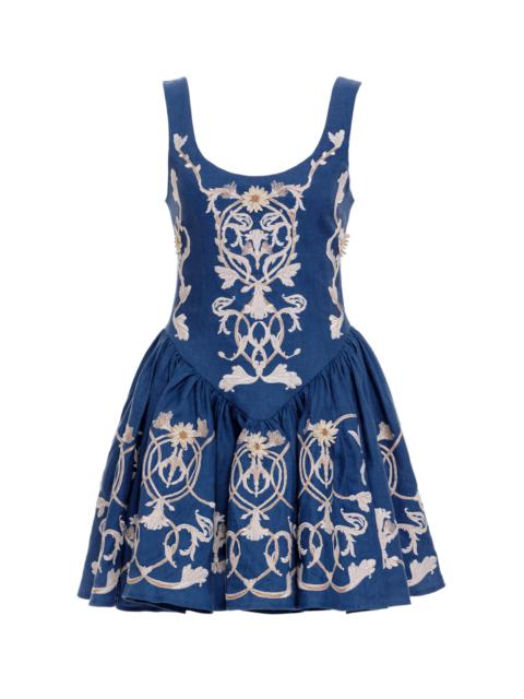 Pluma Embroidered Linen Mini Dress blue