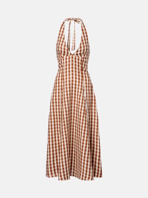 FAITHFULL Marais gingham halterneck linen midi dress