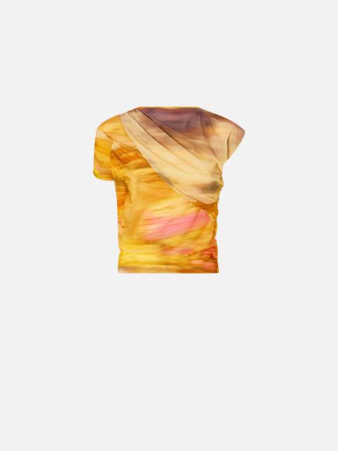 PINKO ASYMMETRICAL CROP TOP WITH LANDSCAPE PRINT