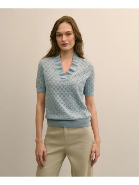 Brooks Brothers Cotton Viscose Short-Sleeve Ruffle Sweater