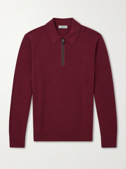Canali Nubuck-Trimmed Wool and Cashmere-Blend Half-Zip Polo Sweater
