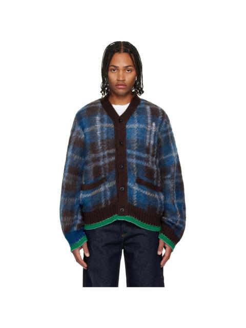 sacai Blue & Brown Plaid Mohair Knit Cardigan