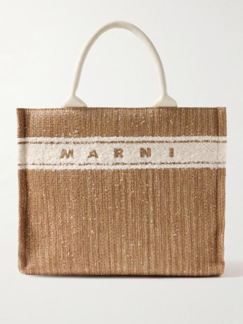 Basket small cotton-blend trimmed raffia tote Tan
